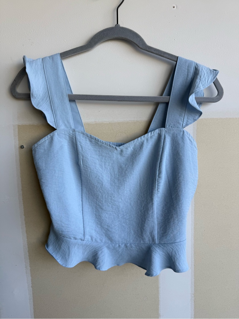 Altar'd State Powder Blue Ruffle Strap Crop Top - Picture 1 of 3